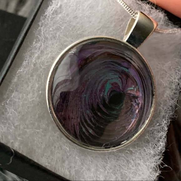 Handmade Fluid Art Necklace- Galactic Portal - Picture 2 of 5